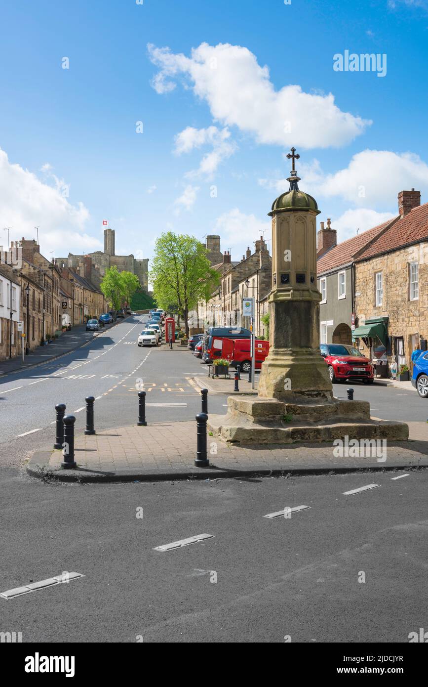 Warkworth Northumberland, view in summer of Castle Street in the centre of Warkworth village, Northumberland, England, UK Stock Photo