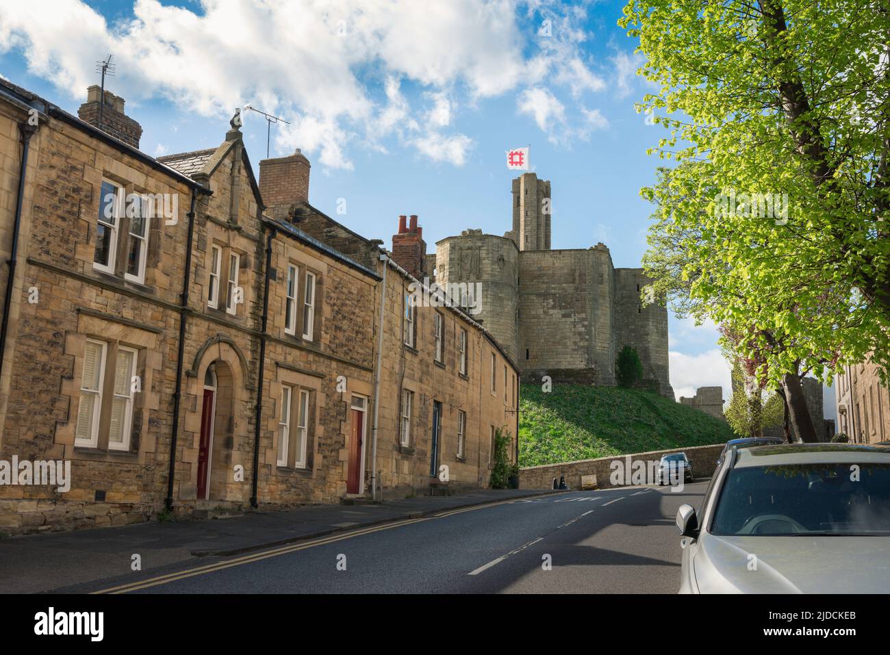Warkworth Northumberland, view south along Castle Street in the centre of the scenic Northumberland village of Warkworth, England, UK Stock Photo