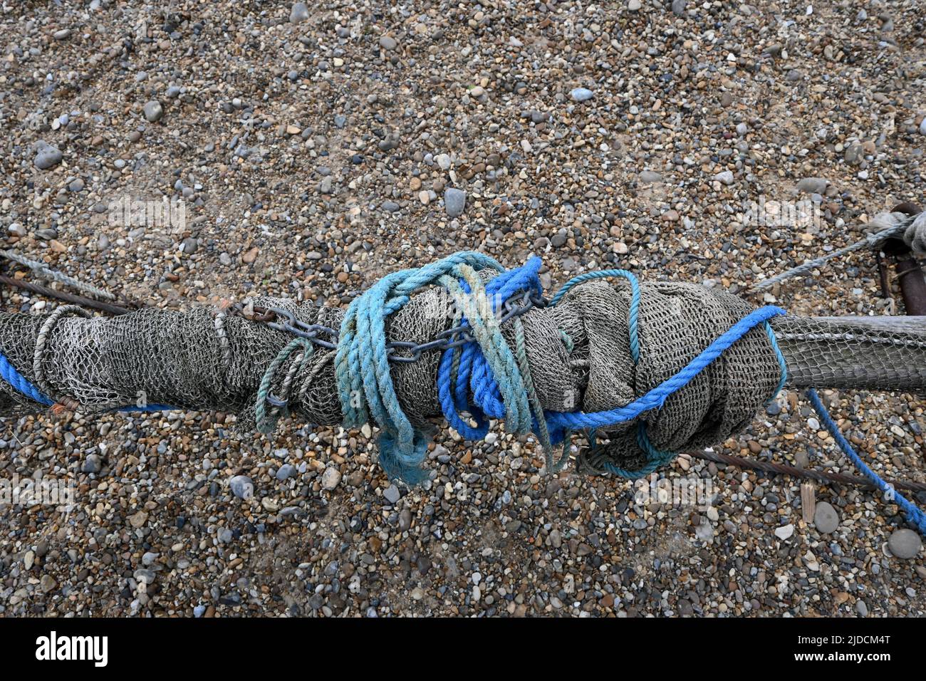 securely tied fishing net, dunwich, suffolk, england Stock Photo