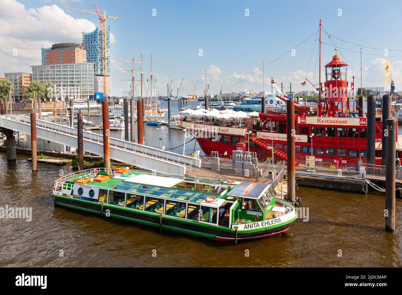 Hamburg, Germany - July 12, 2011 : Port and marina in Niederhafen area, Hamburg's oldest port on Elbe River. Stock Photo