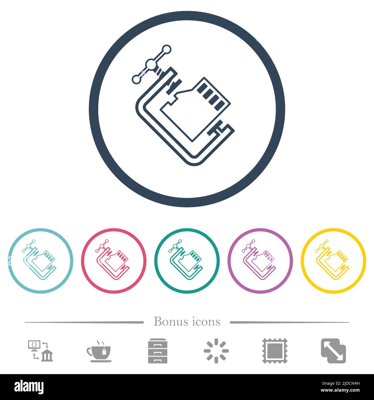 Micro sd memory card compress outline flat color icons in round ...