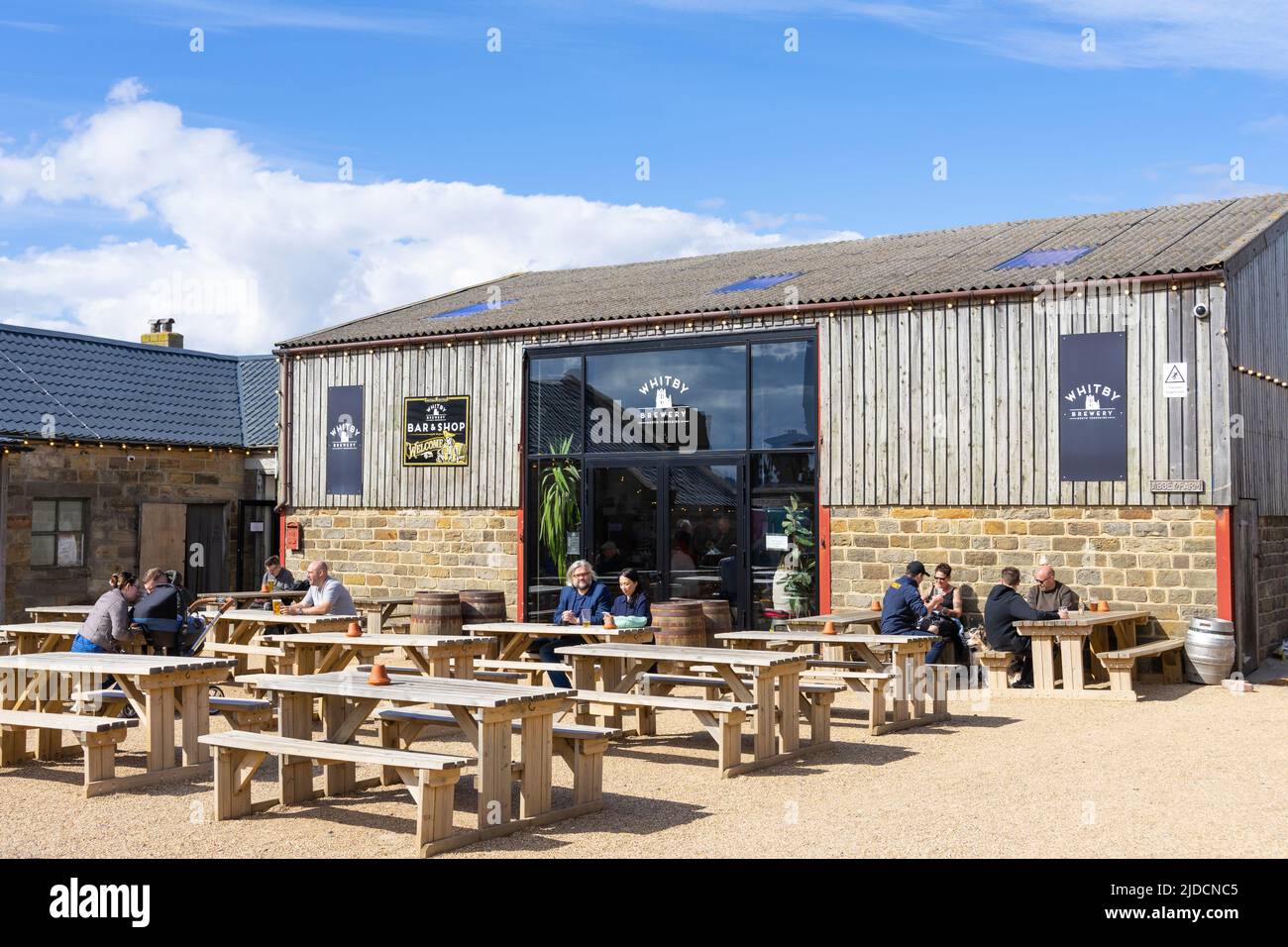 Whitby Brewery Whitby microbrewery UK with outdoor tables on the East Cliff Whitby Yorkshire Whitby North Yorkshire England Great Britain UK GB Europe Stock Photo