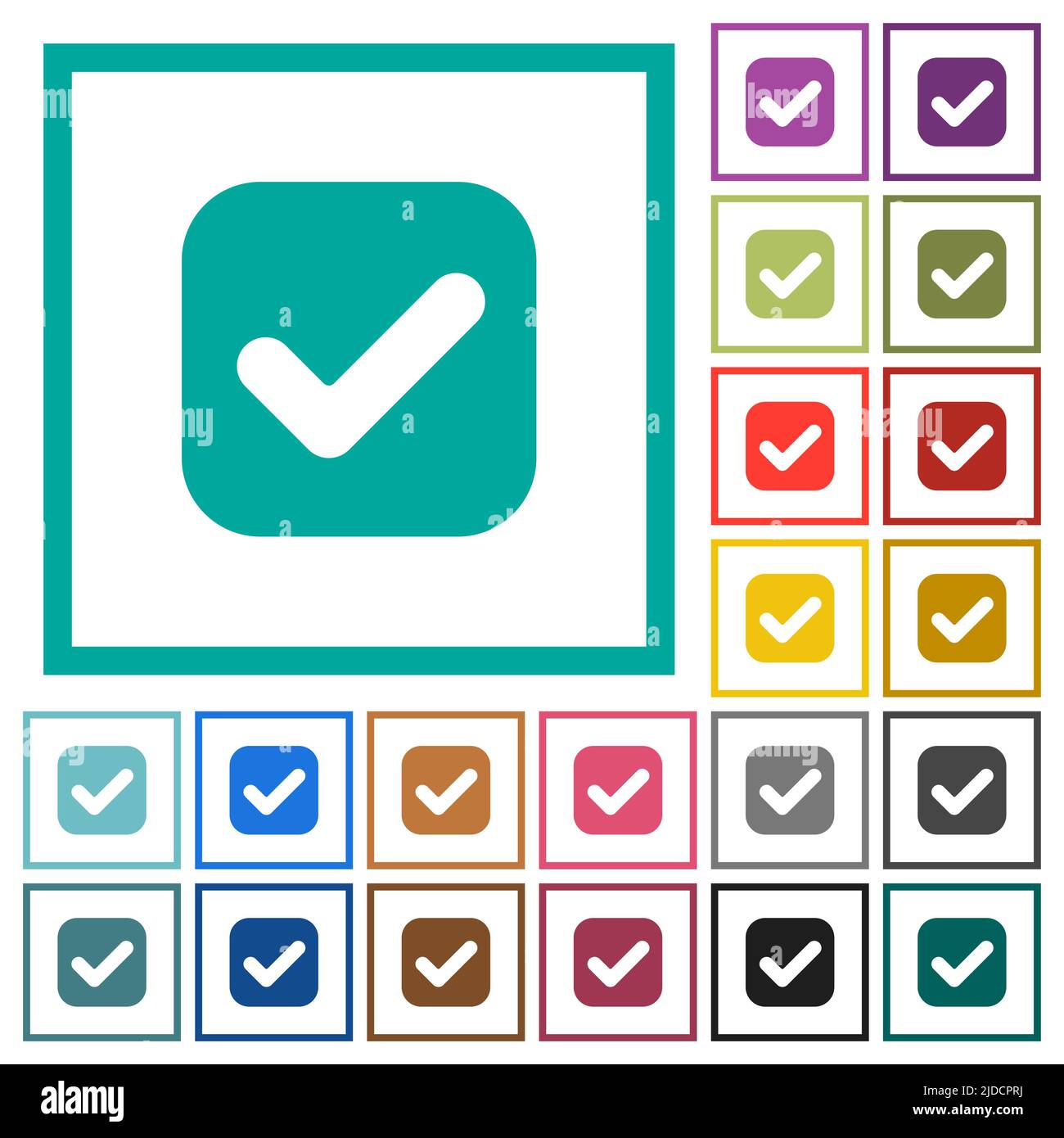 Checkbox solid flat color icons with quadrant frames on white background Stock Vector