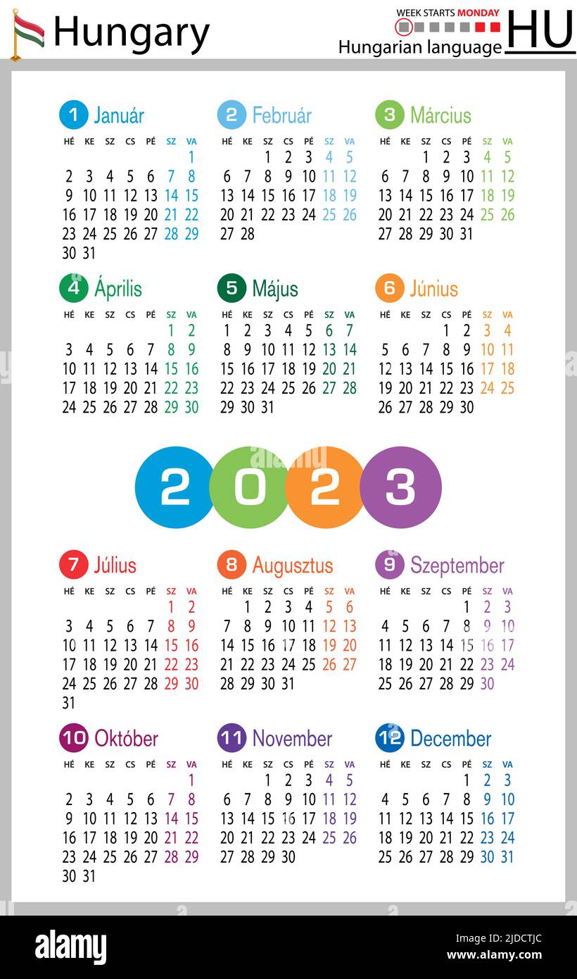 Hungarian vertical pocket calendar for 2023 (two thousand twenty three