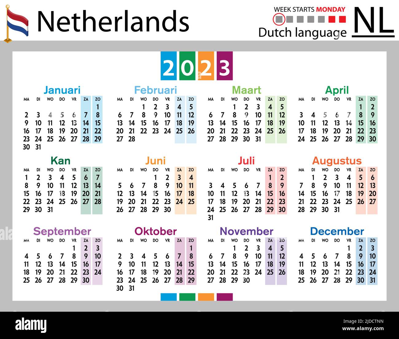 Dutch horizontal pocket calendar for 2023 (two thousand twenty three