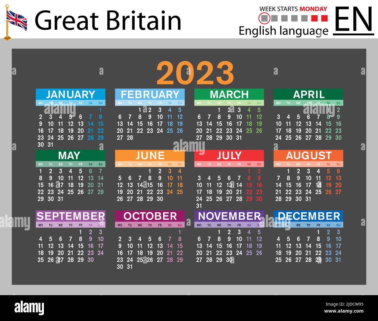 English horizontal pocket calendar for 2023 (two thousand twenty three