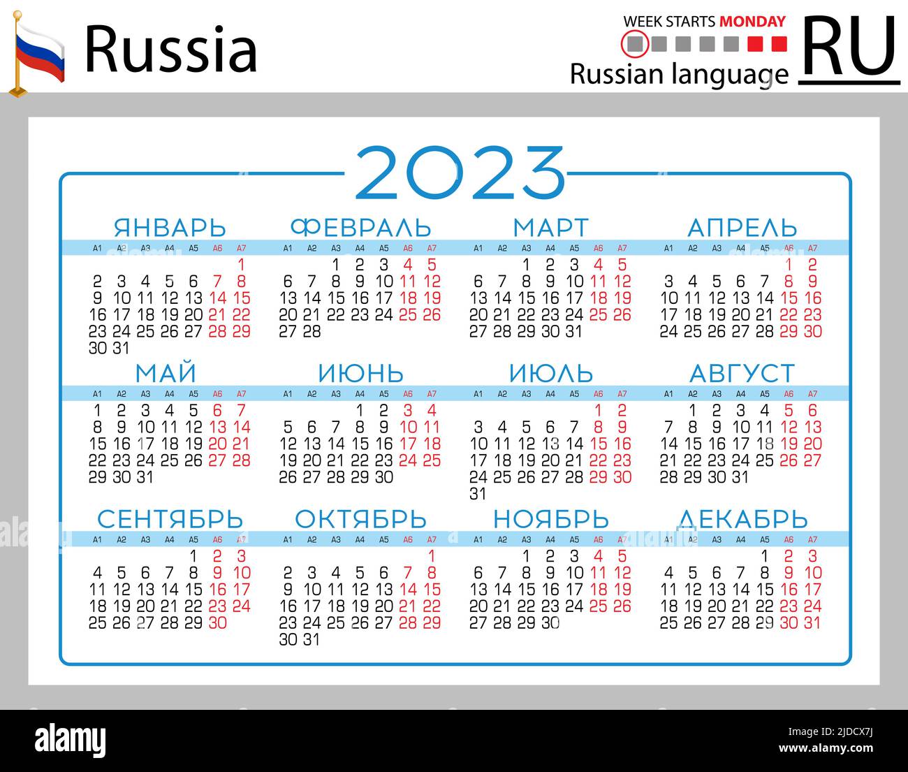 Russian horizontal pocket calendar for 2023 (two thousand twenty three