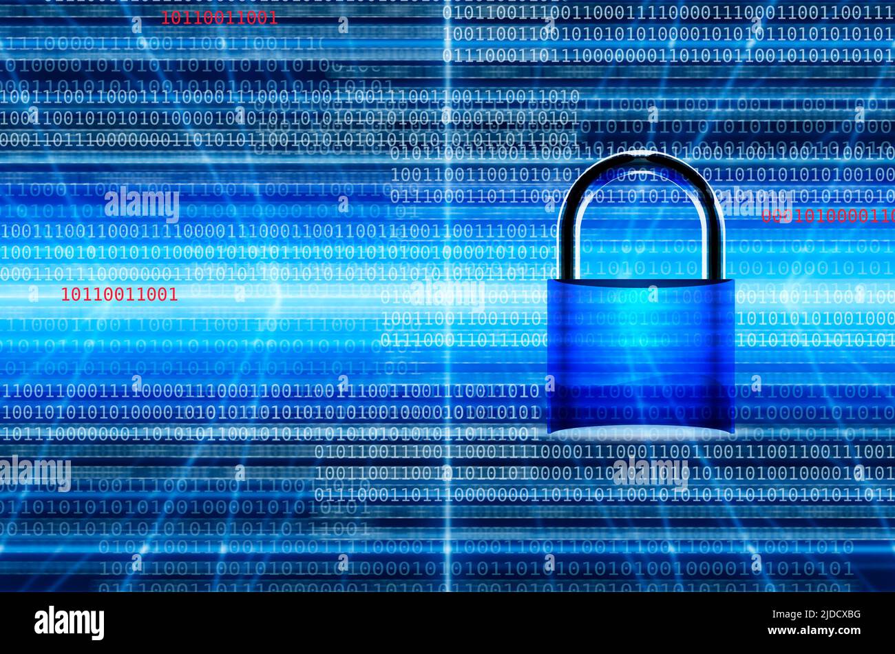 computer code binary background and lock security concept Stock Photo