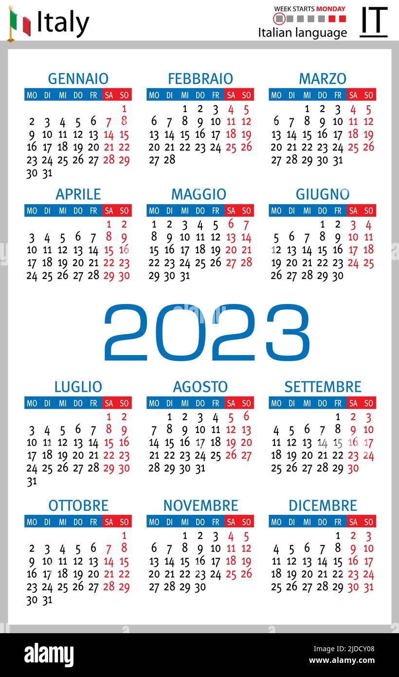 Italian Vertical Pocket Calendar For 2023 (two Thousand Twenty Three 