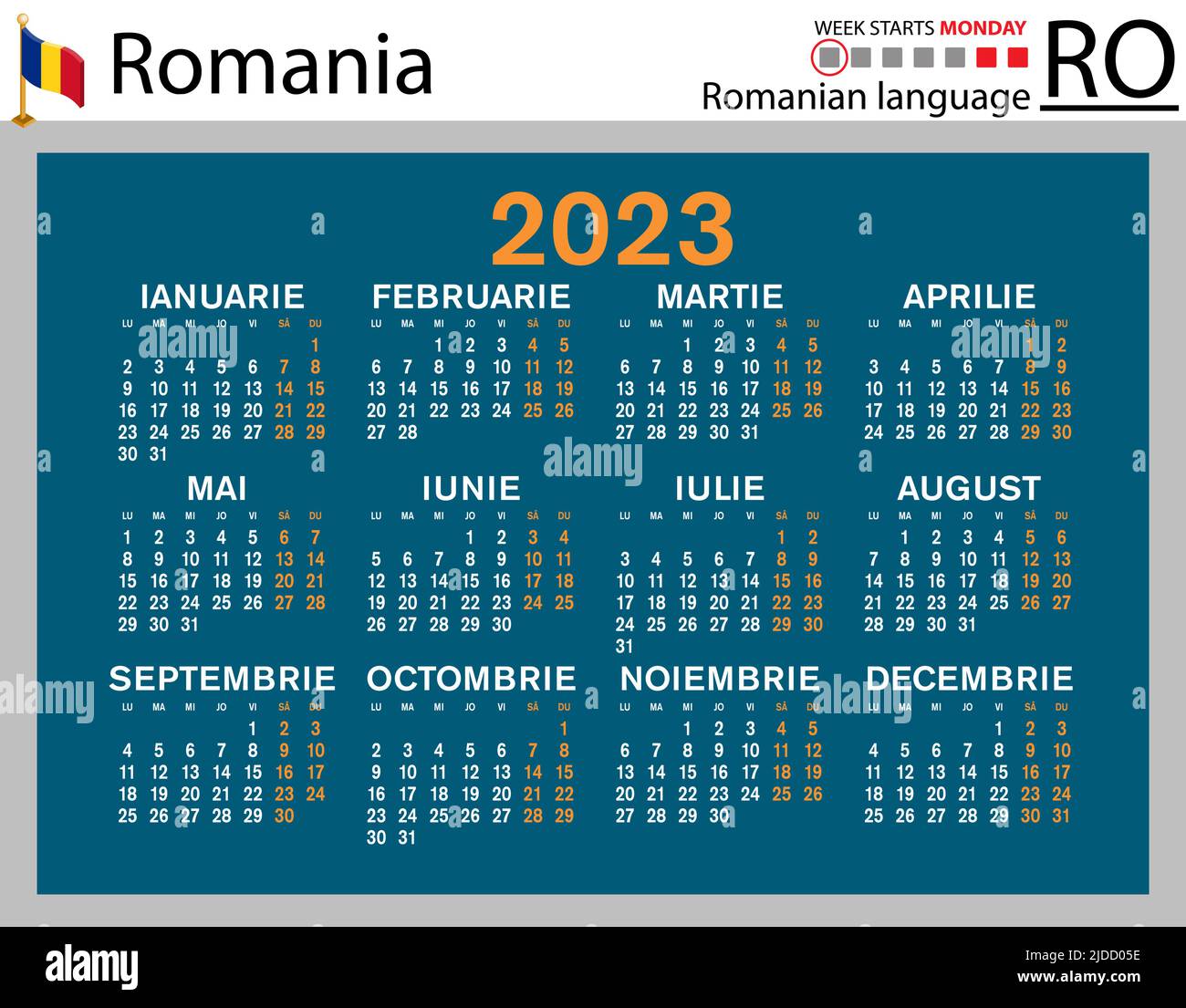 Romanian horizontal pocket calendar for 2023 (two thousand twenty three