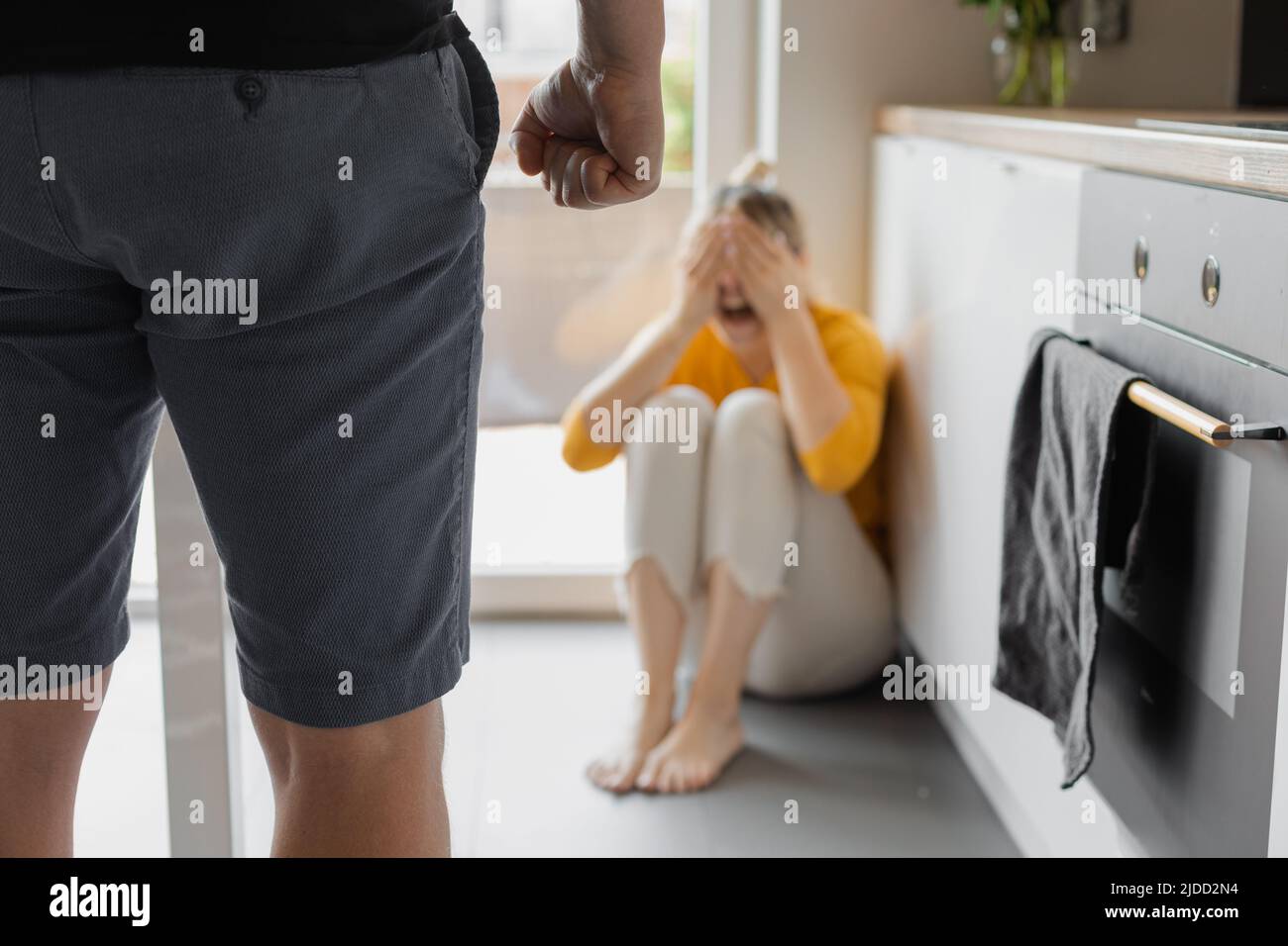 unrecognizable aggressive man clenches his fist tightly, aggression and domestic violence concept Stock Photo