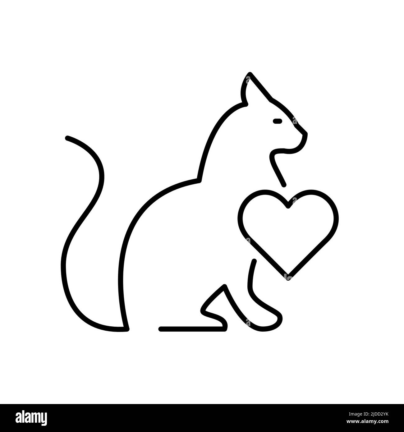 Cat love icon. Pixel perfect, editable stroke line Stock Vector