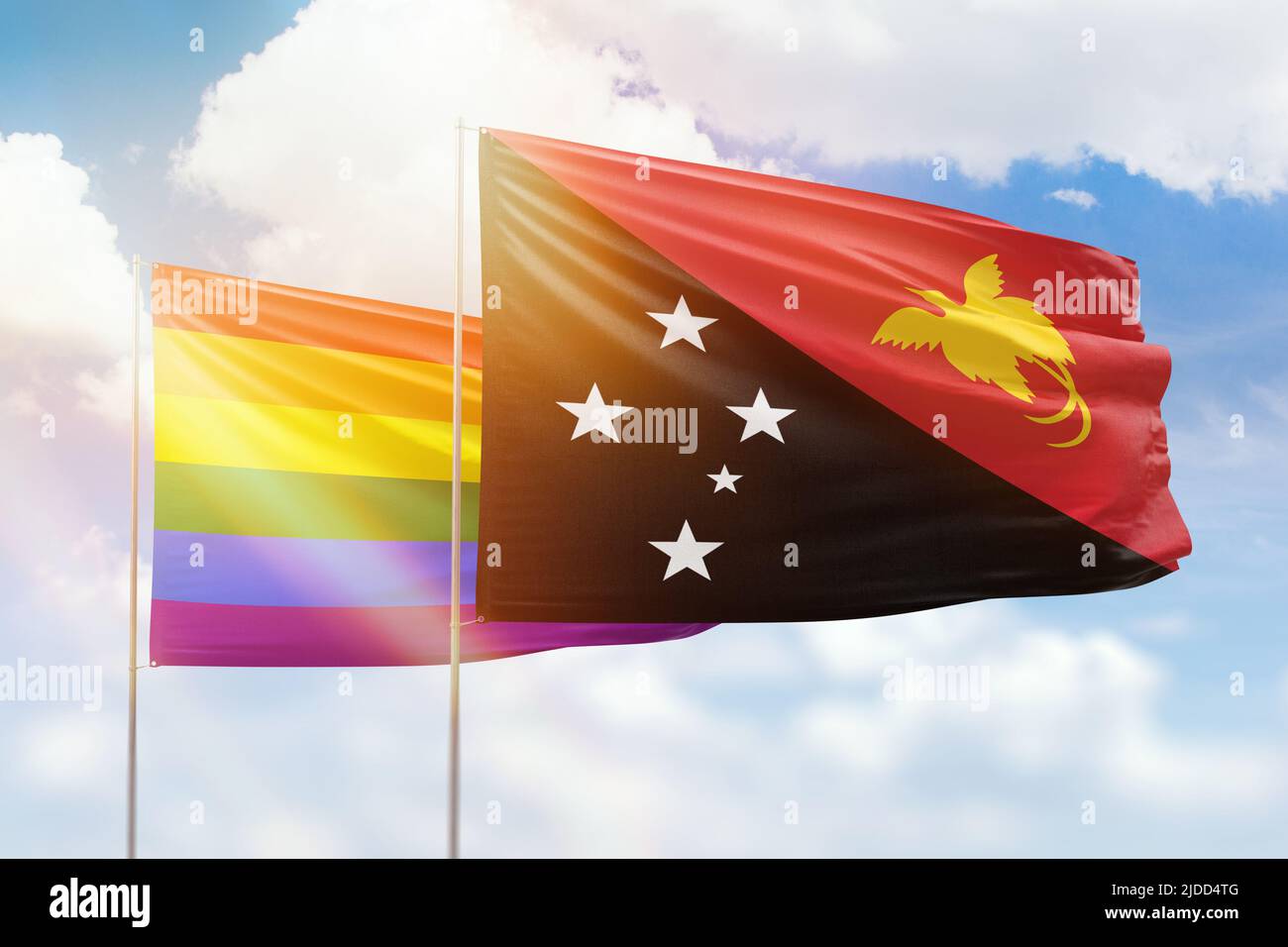 Sunny blue sky and flags of lgbt and papua new guinea Stock Photo Alamy
