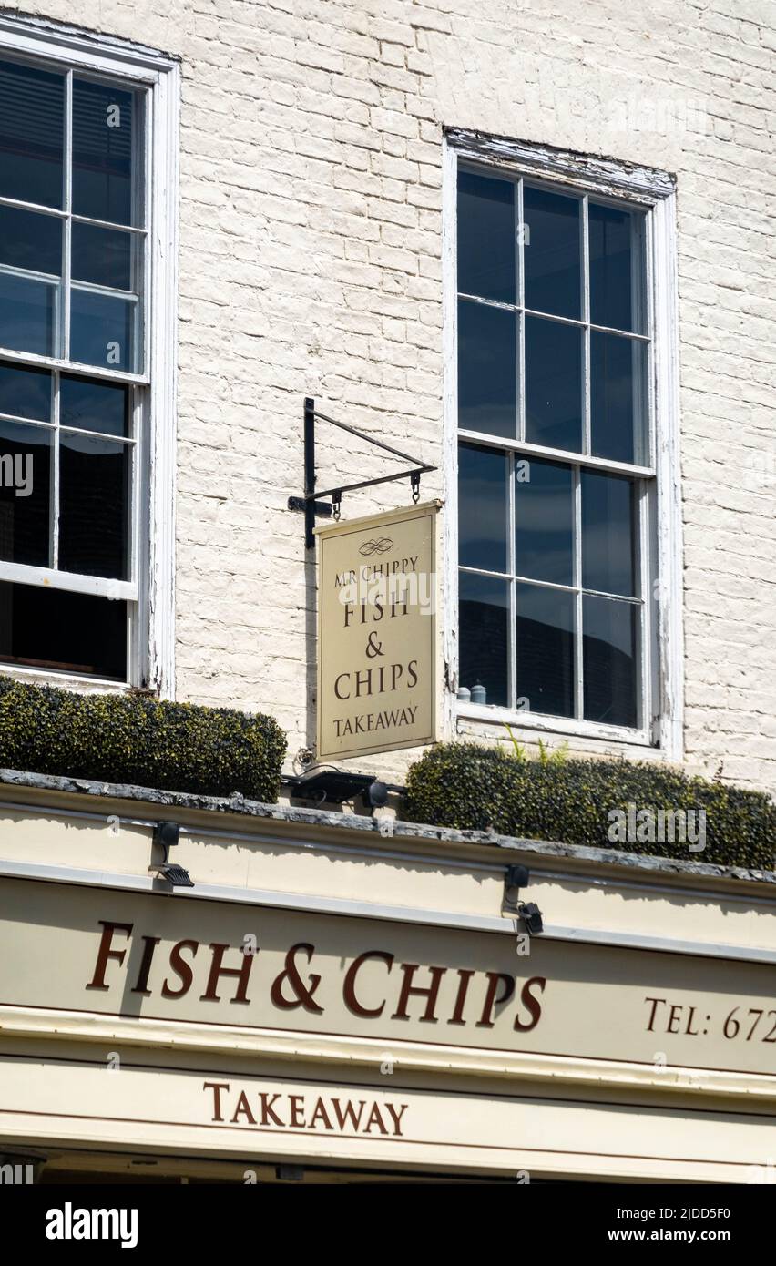Sign above the entrance to Mr. Chippy Fish & Chips in York city centre
