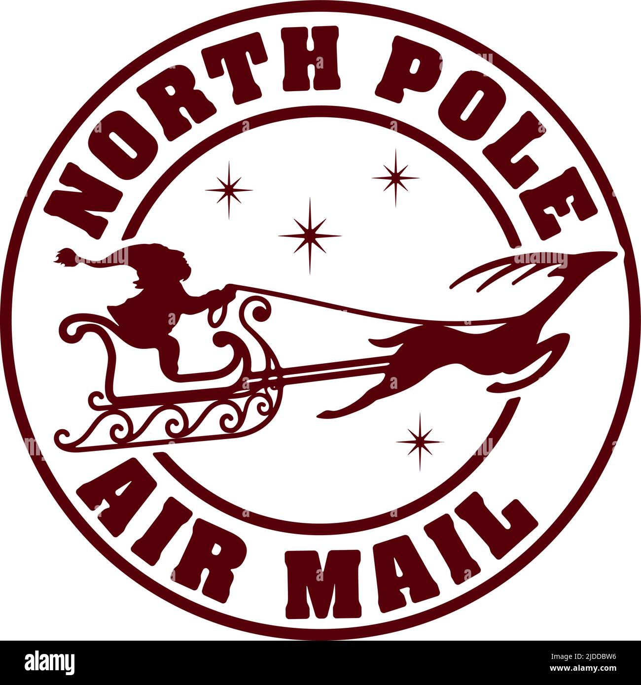 Santa Claus Deer Sleigh Christmas North Pole Stamp Stock Vector