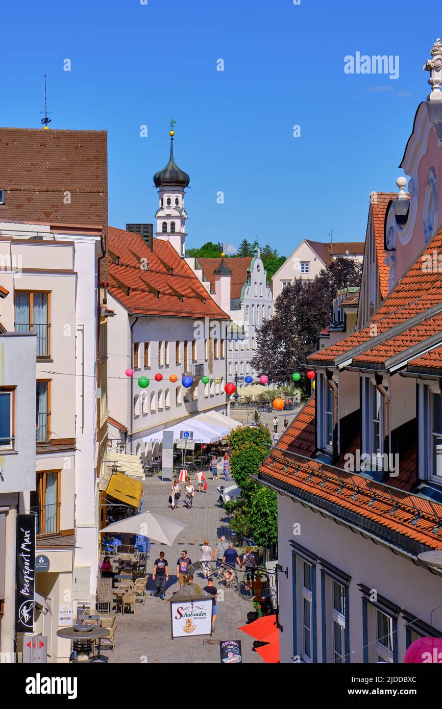 Street scene of the historic Old Town of Kempten in Allgaeu, Bavaria, Germany, June 11, 2022. Stock Photo