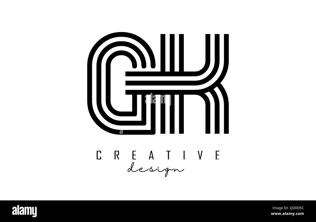Black lines GK g k letters with monogram Logo Design. Creative vector