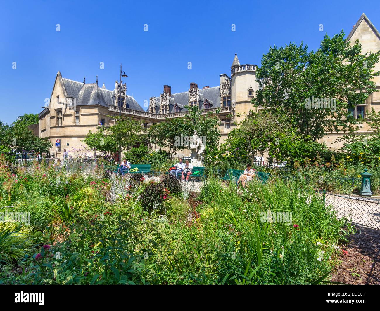 Musée de Cluny and public garden in the Square Samuel Paty, Paris 5, France. Stock Photo