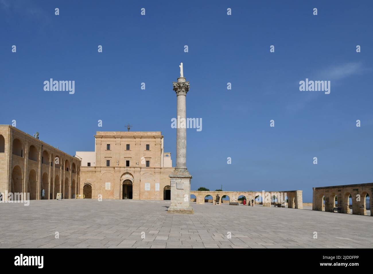 View of the square of the sanctuary of Santa Maria di Leuca, a town in southern Italy in the province of Lecce. Stock Photo
