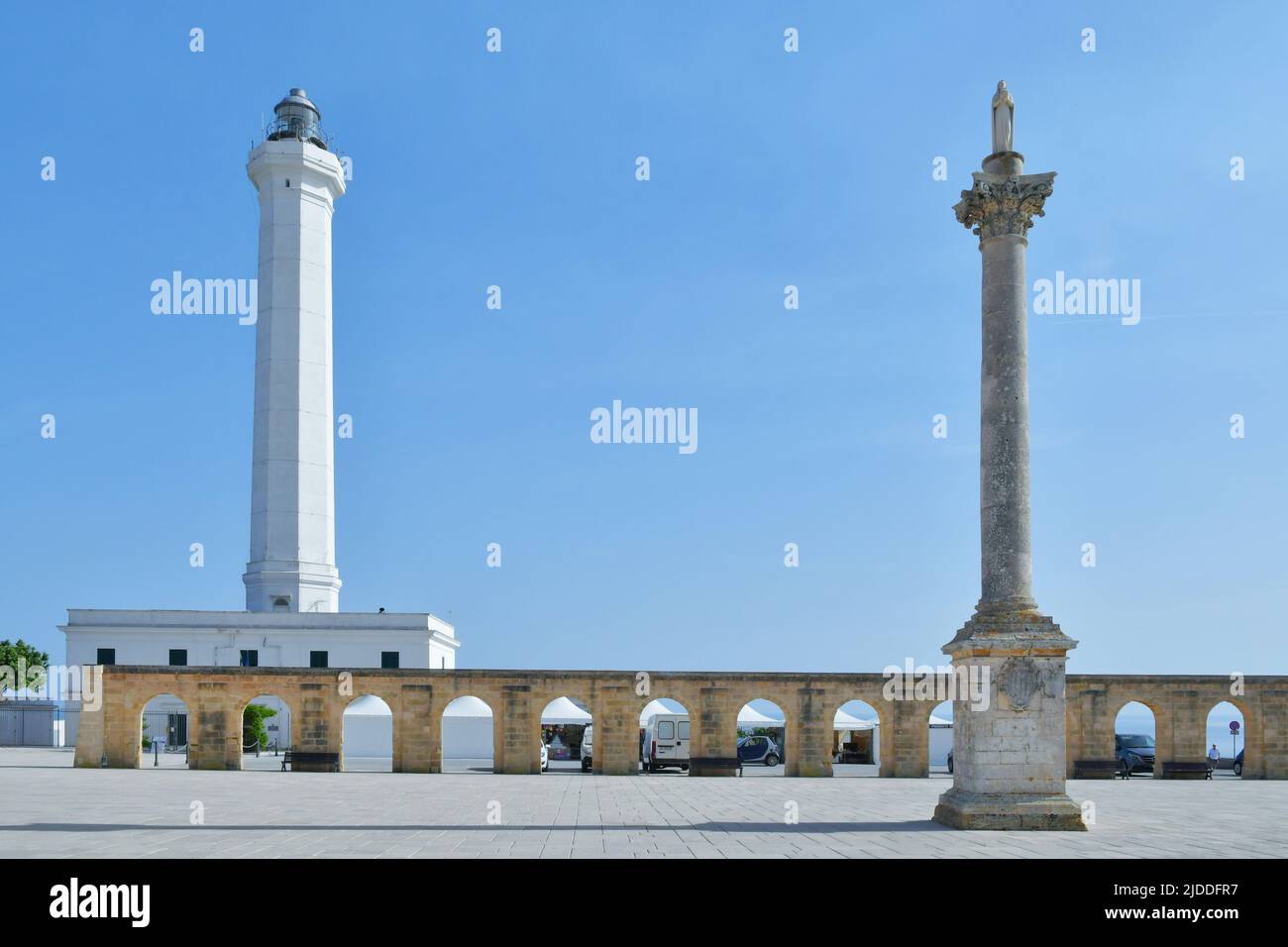 View of the lighthouse of Santa Maria di Leuca, a town in southern Italy in the province of Lecce. Stock Photo