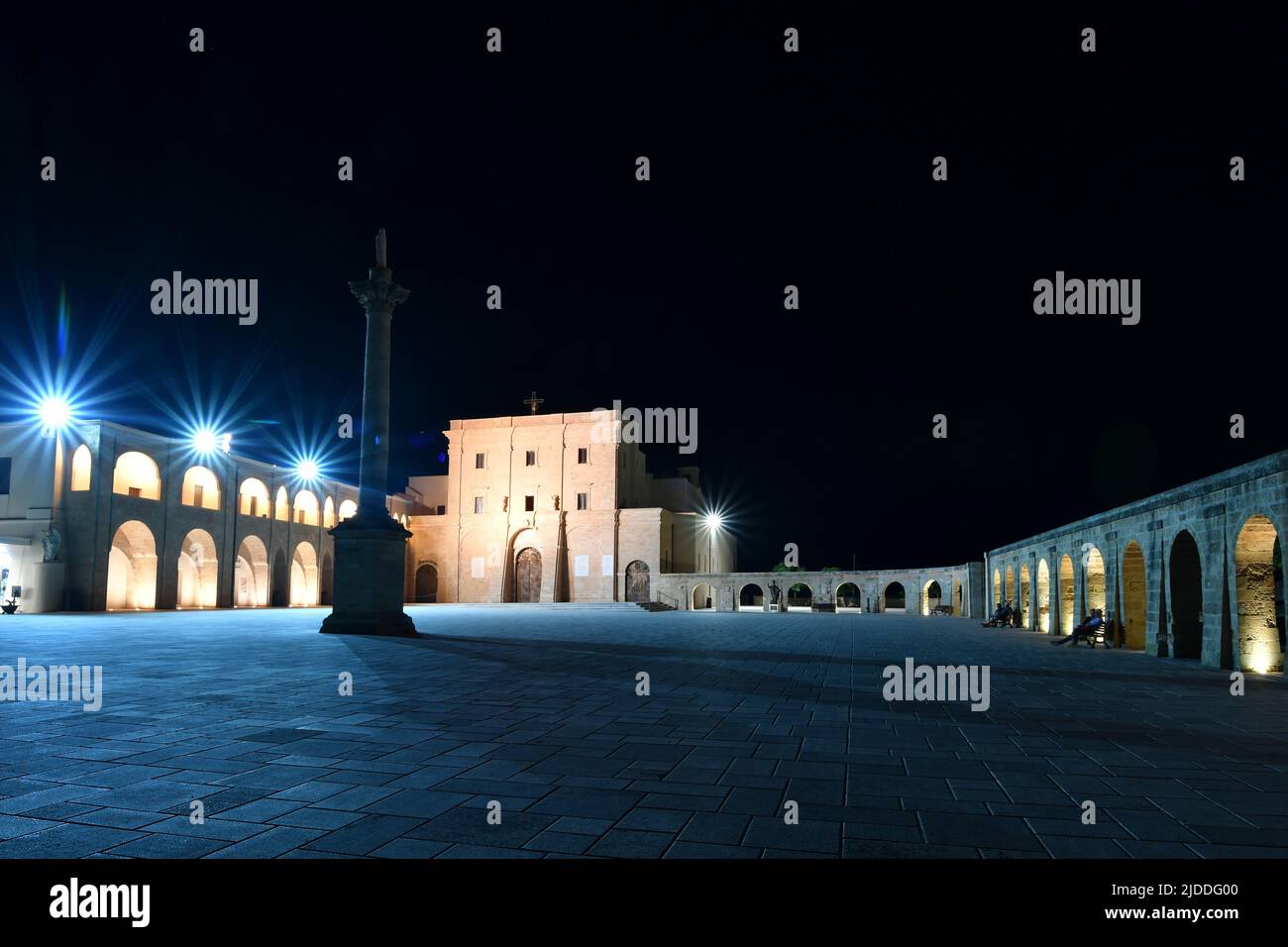 Night view of the square of the sanctuary of Santa Maria di Leuca, a town in southern Italy in the province of Lecce. Stock Photo
