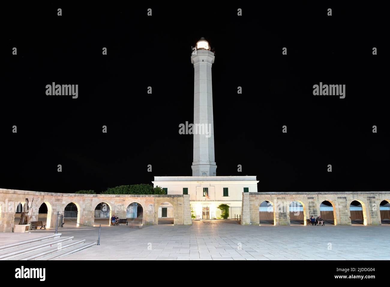 Night view of the lighthouse of Santa Maria di Leuca, a town in southern Italy in the province of Lecce. Stock Photo