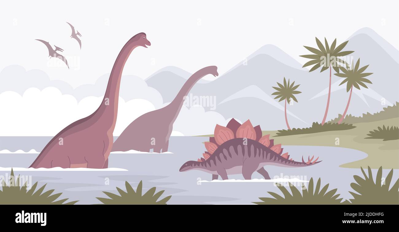 Sticker Dinosauri Sfondo Giurassico-Dinosaurs Jurassic Landscape 