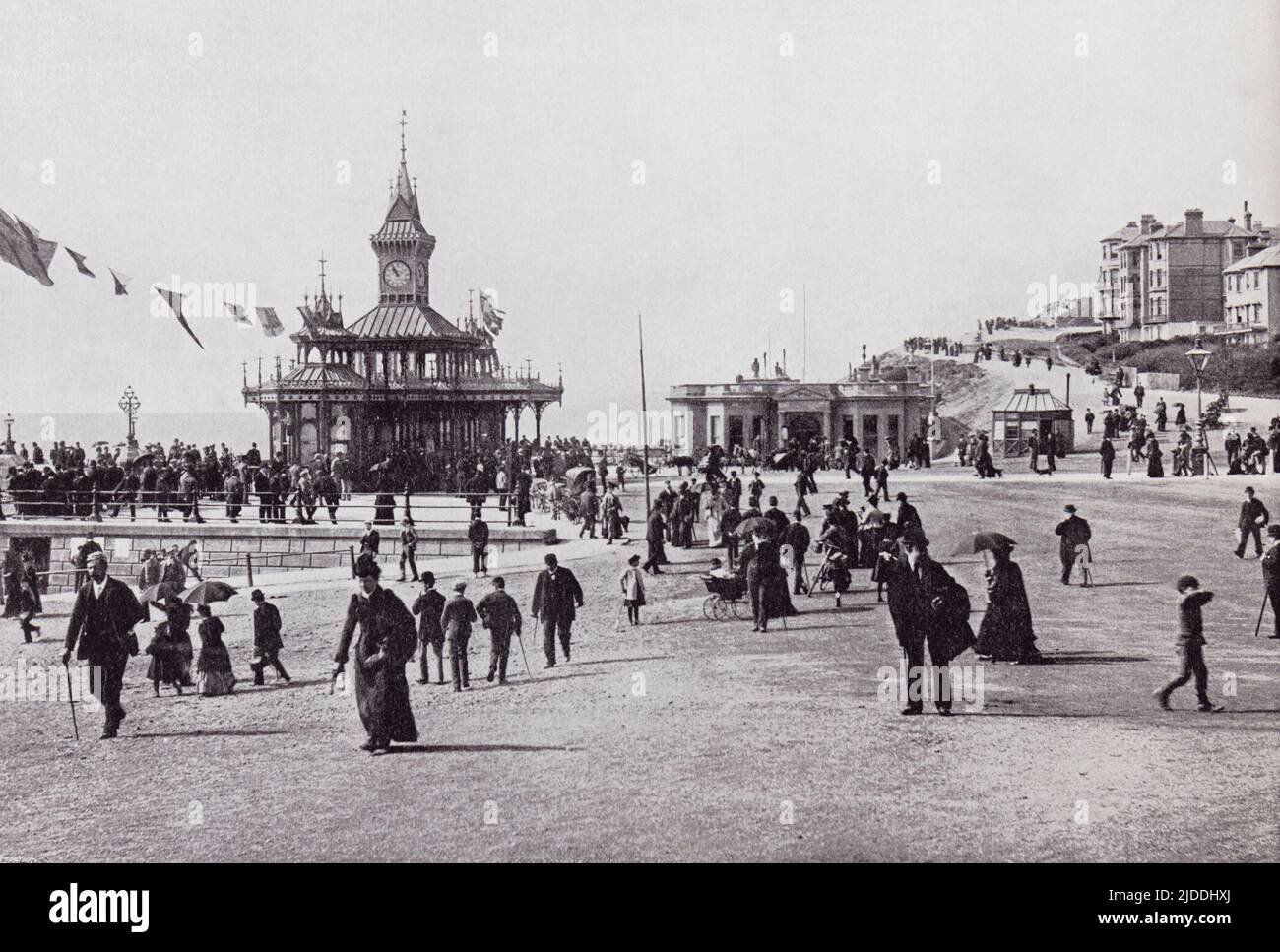 Bournemouth, Dorset, England,  the pier approach seen here in the 19th century.  From Around The Coast,  An Album of Pictures from Photographs of the Chief Seaside Places of Interest in Great Britain and Ireland published London, 1895, by George Newnes Limited. Stock Photo