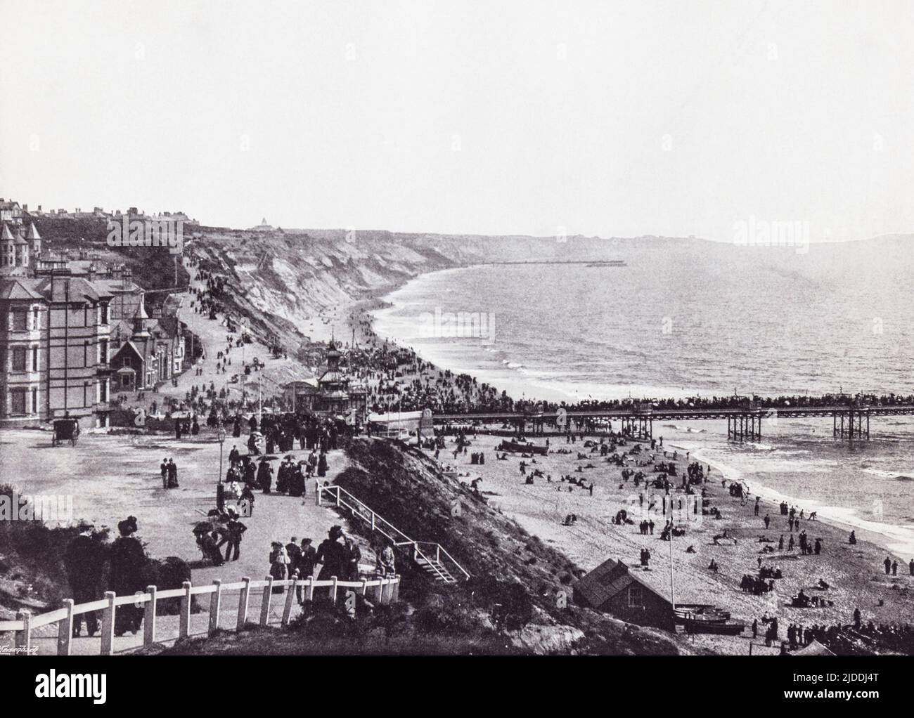 Bournemouth, Dorset, England, seen here from the West Cliff in the 19th century.  From Around The Coast,  An Album of Pictures from Photographs of the Chief Seaside Places of Interest in Great Britain and Ireland published London, 1895, by George Newnes Limited. Stock Photo
