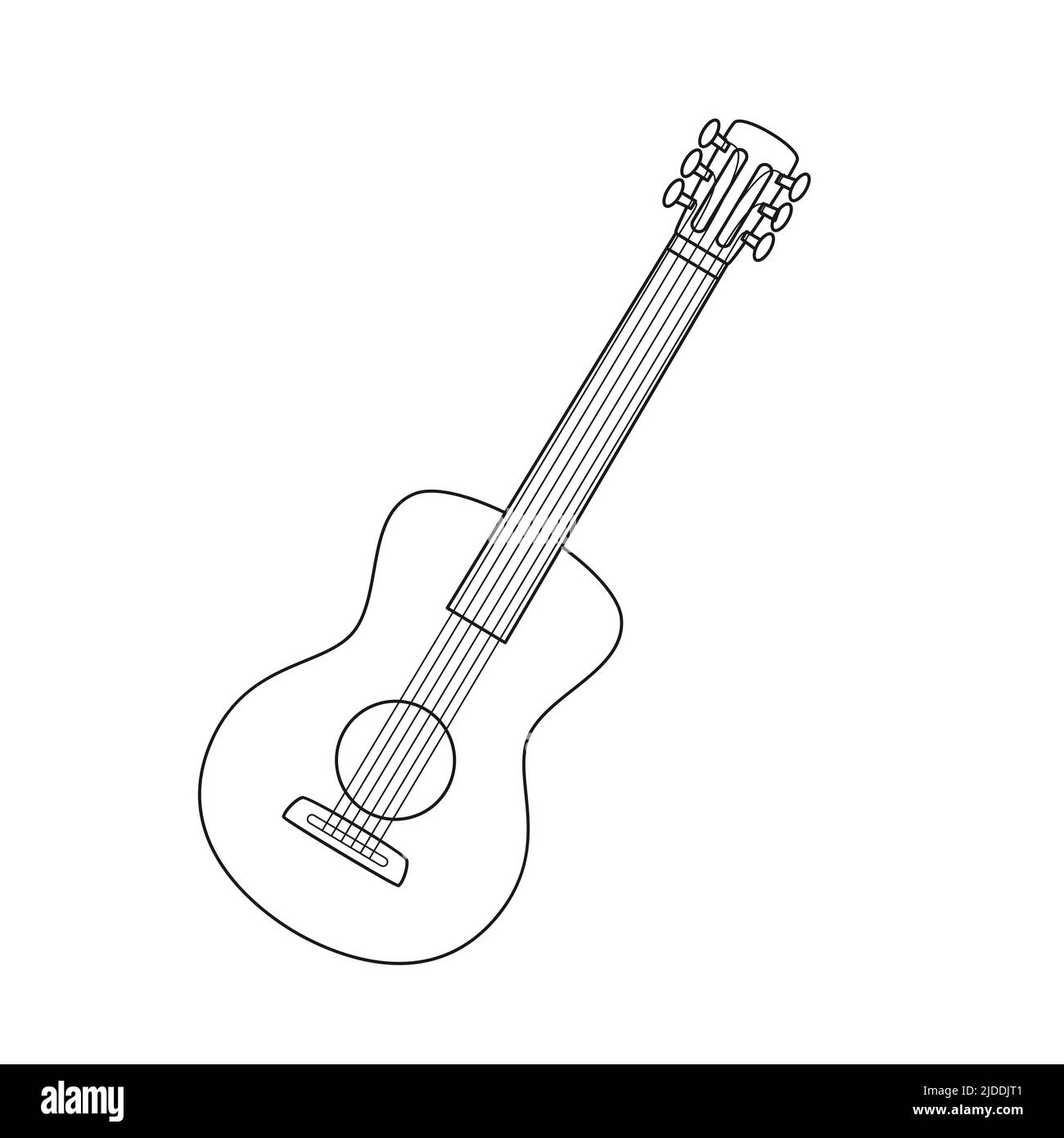 Doodle Classic six-string guitar. A stringed musical instrument. A symbol of hiking, camping, traveling. Outline black and white vector illustration i Stock Vector