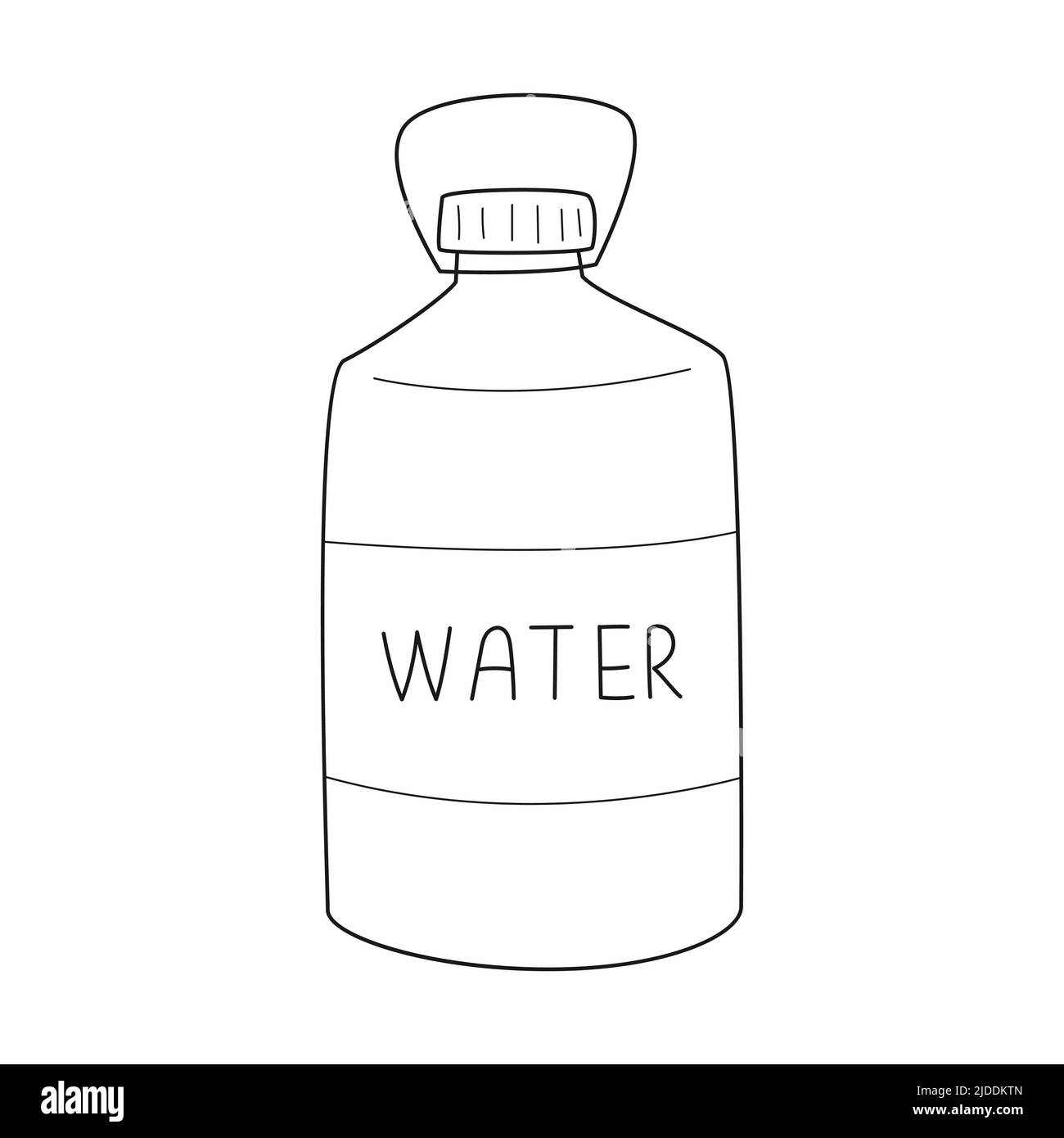 Doodle large bottle of water. A canister for liquid in a large volume for camping, picnic, car travel, water supply. Outline black and white vector il Stock Vector