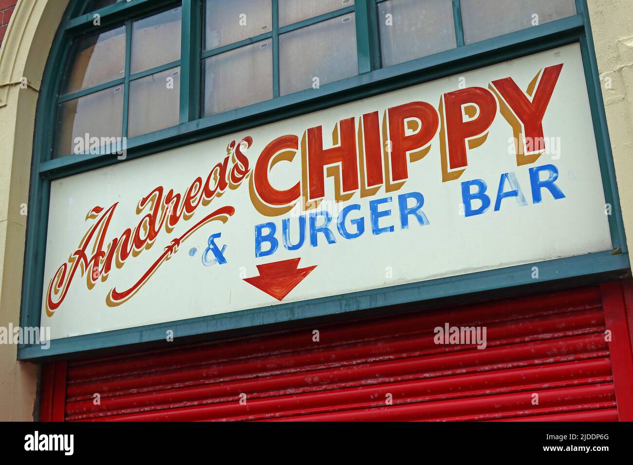 Andreas Chippy burger bar Barry Island, island, 3 western shelter, Paget Rd, Barry, Vale of Glamorgan, Wales, CF62 5TQ Stock Photo