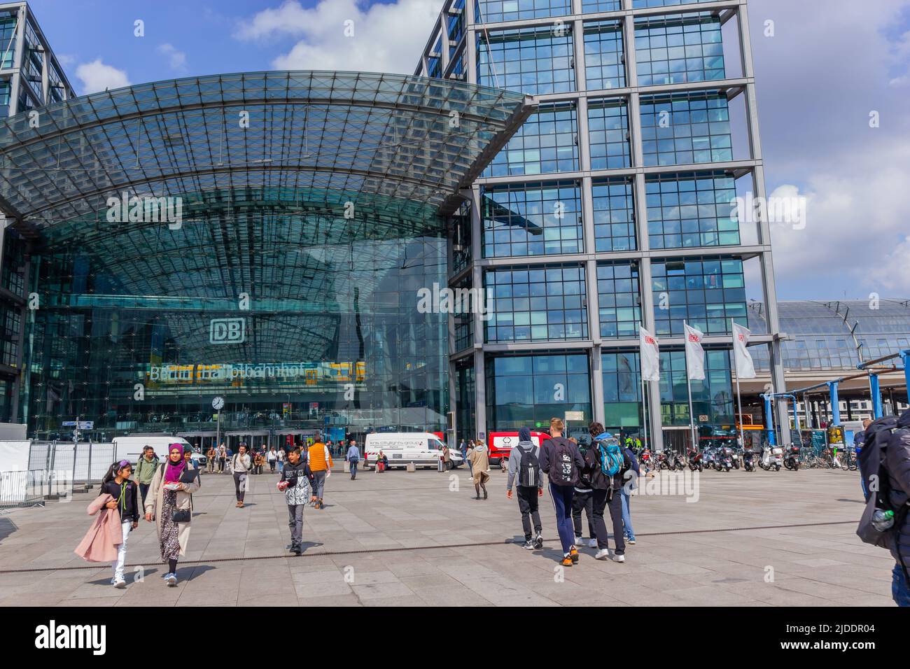 Berlin, Germany - May 06, 2022: Central train station in Berlin. Berlin Hauptbahnhof. Modern glass architecture. Stock Photo