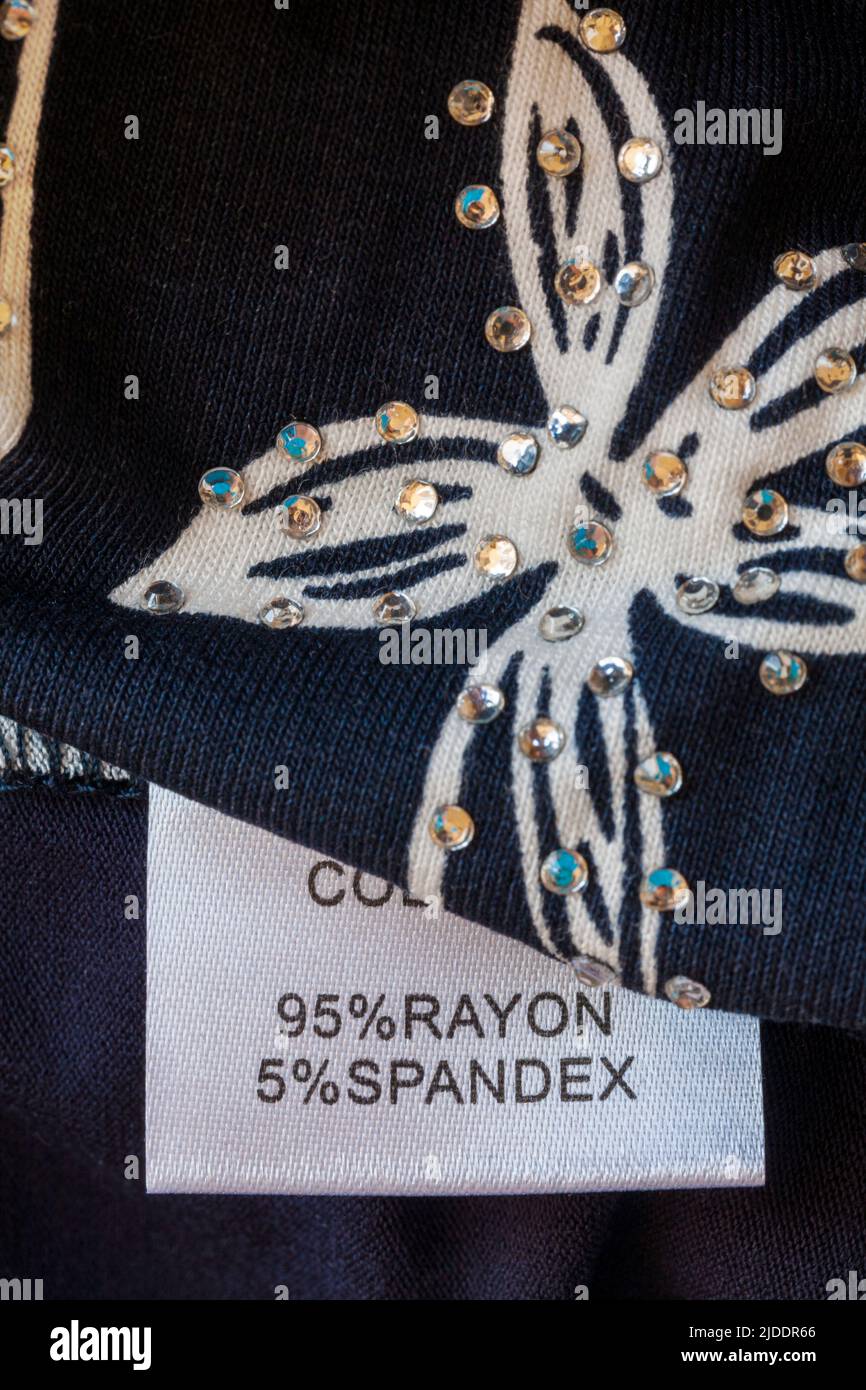95 rayon 5 spandex label in woman's top Stock Photo Alamy