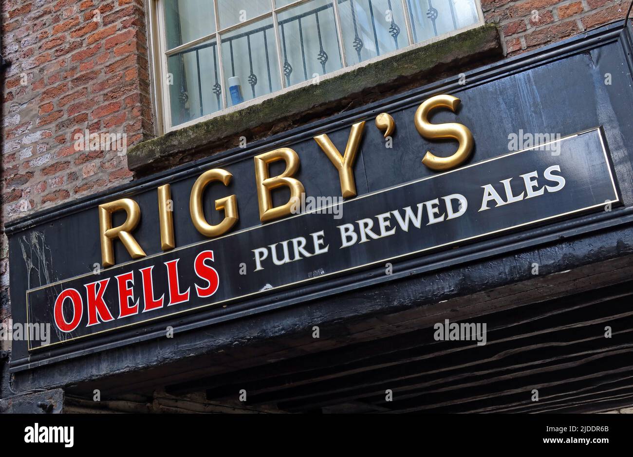Liverpool Thomas Rigbys pub, Okells pure brewed ales, sign, 23-25 Dale St, Liverpool , Merseyside, England, UK, L2 2EZ Stock Photo