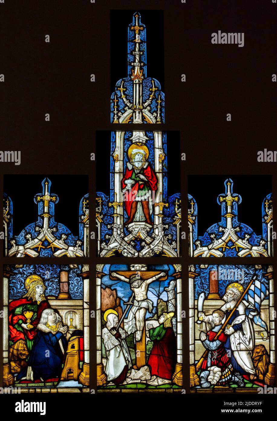 stained glass panels with donors dukes Albert IV and William IV from the church of the Prüll Charterhouse, before 1513, Bayerisches Nationalmuseum, Mu Stock Photo