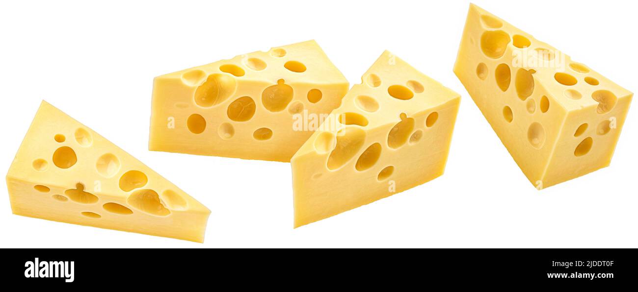 Swiss cheese triangle isolated on white background, full depth of field
