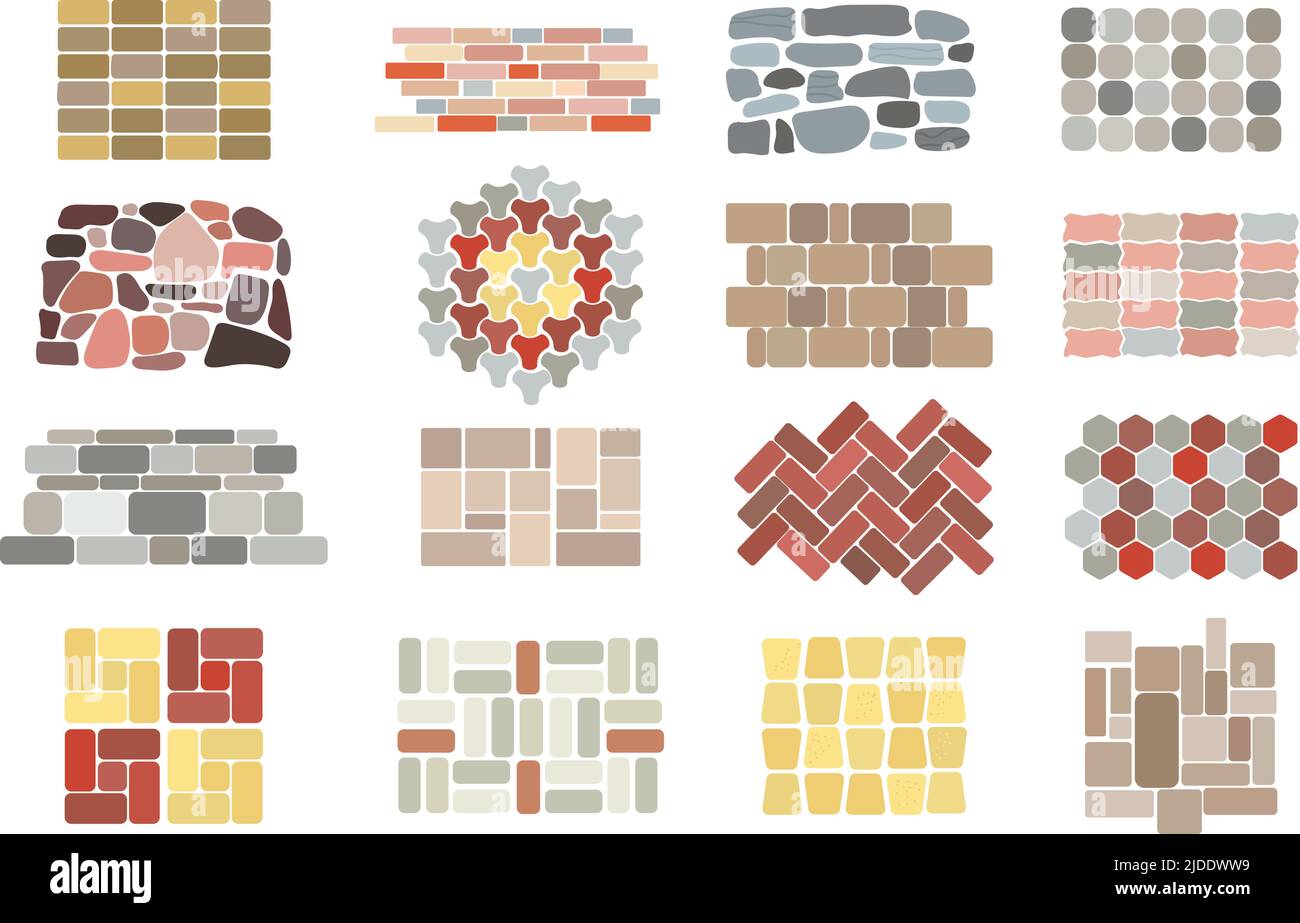 Stone paving tiles. Garden paved floor, pavement stones textures. Tile way in park or city, patio yard surface. Bricks tiles interior designs decent Stock Vector