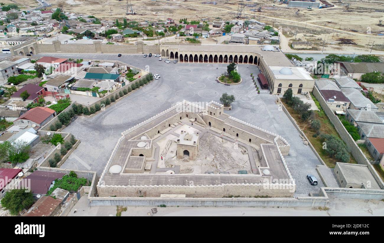 Ateshgah of Baku, drone aerial top view, Azerbaijan, Southern Caucasus Stock Photo