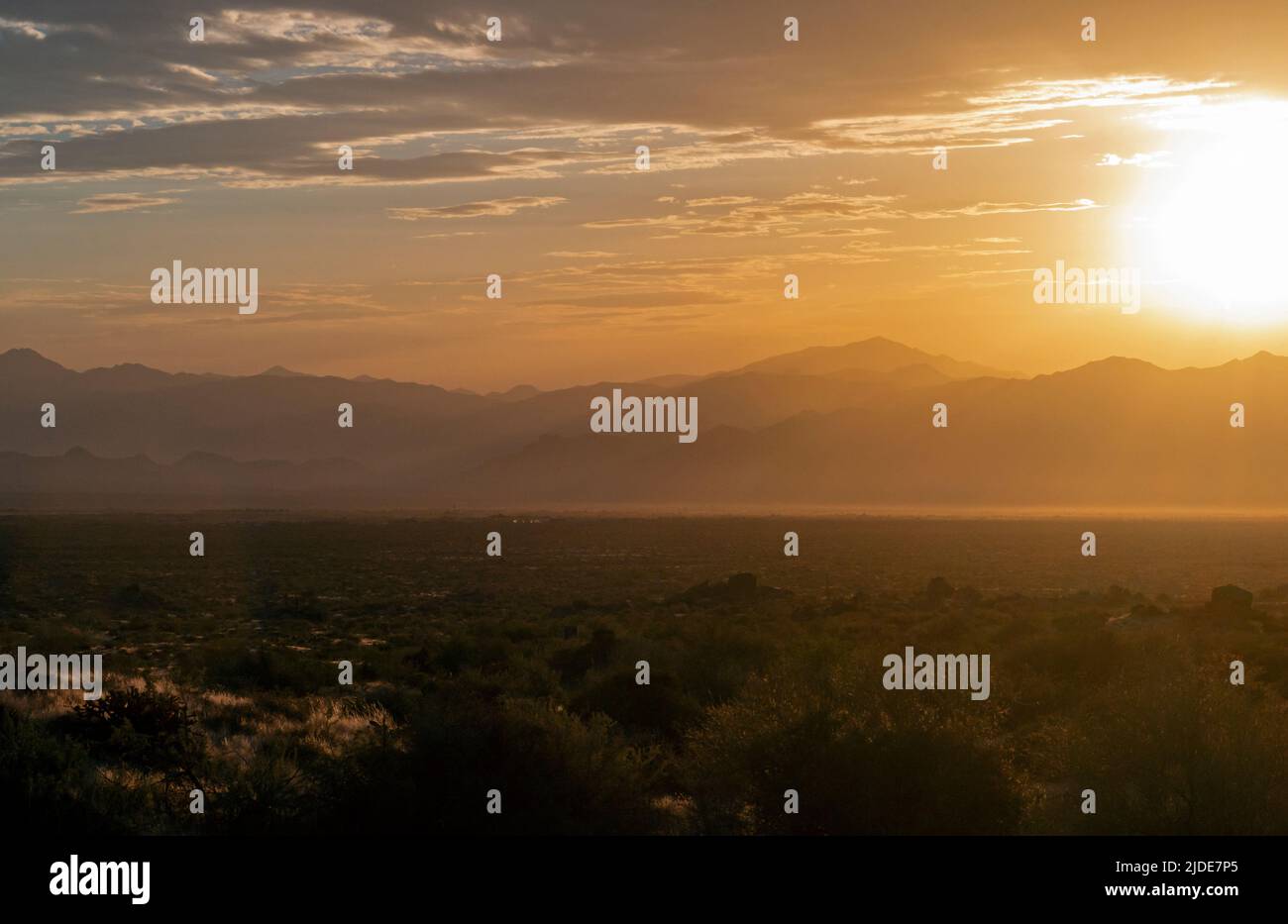 Rising Sun Desert Landscape In Arizona Stock Photo