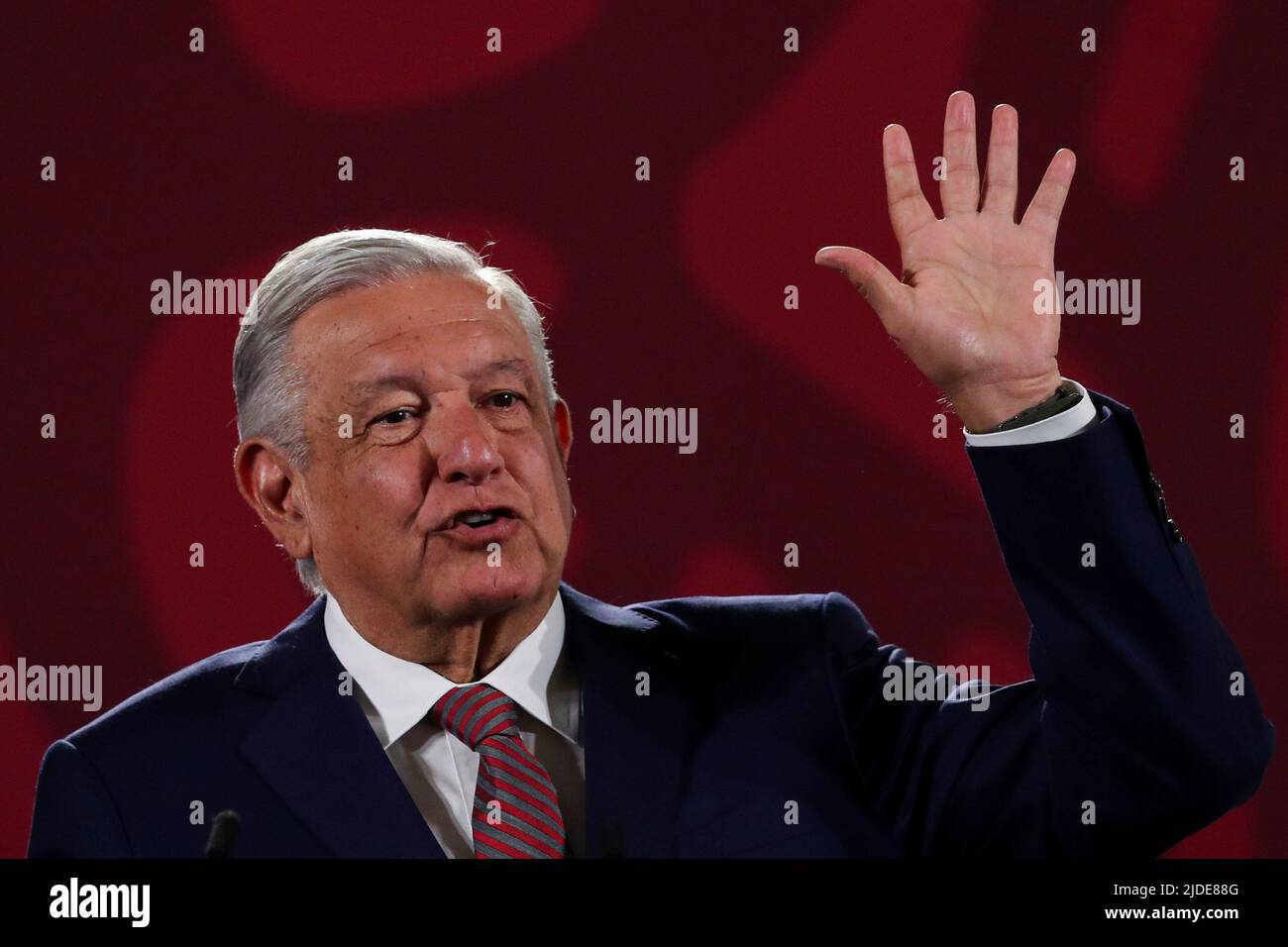 Mexico's President Andres Manuel Lopez Obrador speaks during a news conference at the National Palace in Mexico City, Mexico, June 20, 2022. REUTERS/Edgard Garrido Stock Photo