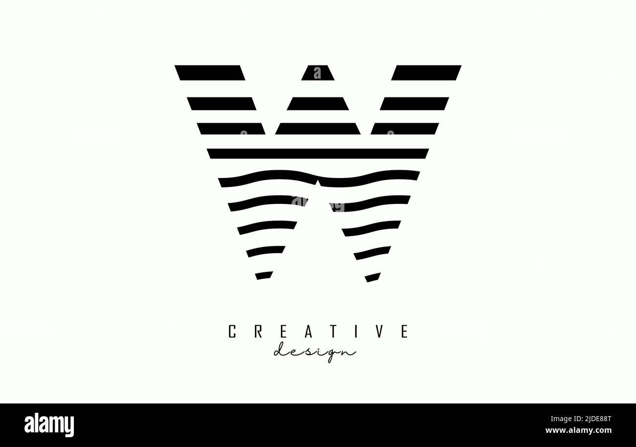 Letter W logo design with black straight and zig zag lines. Vector ...