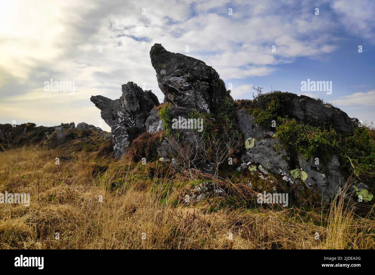 Rock at the Roc'h Trédudon in the Monts d'Arrée, an ancient mountain ...