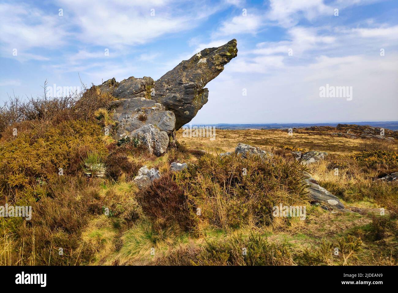 Rock at the col Trédudon in the Monts d'Arrée, an ancient mountain ...