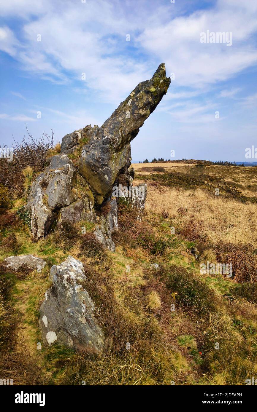 Rock at the col Trédudon in the Monts d'Arrée, an ancient mountain ...