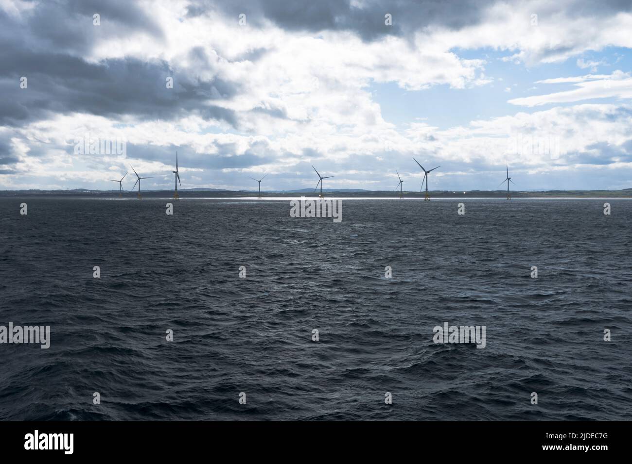 dh Offshore wind turbines NORTH SEA ABERDEEN Windfarm at sea coastal wind farm britain Stock Photo