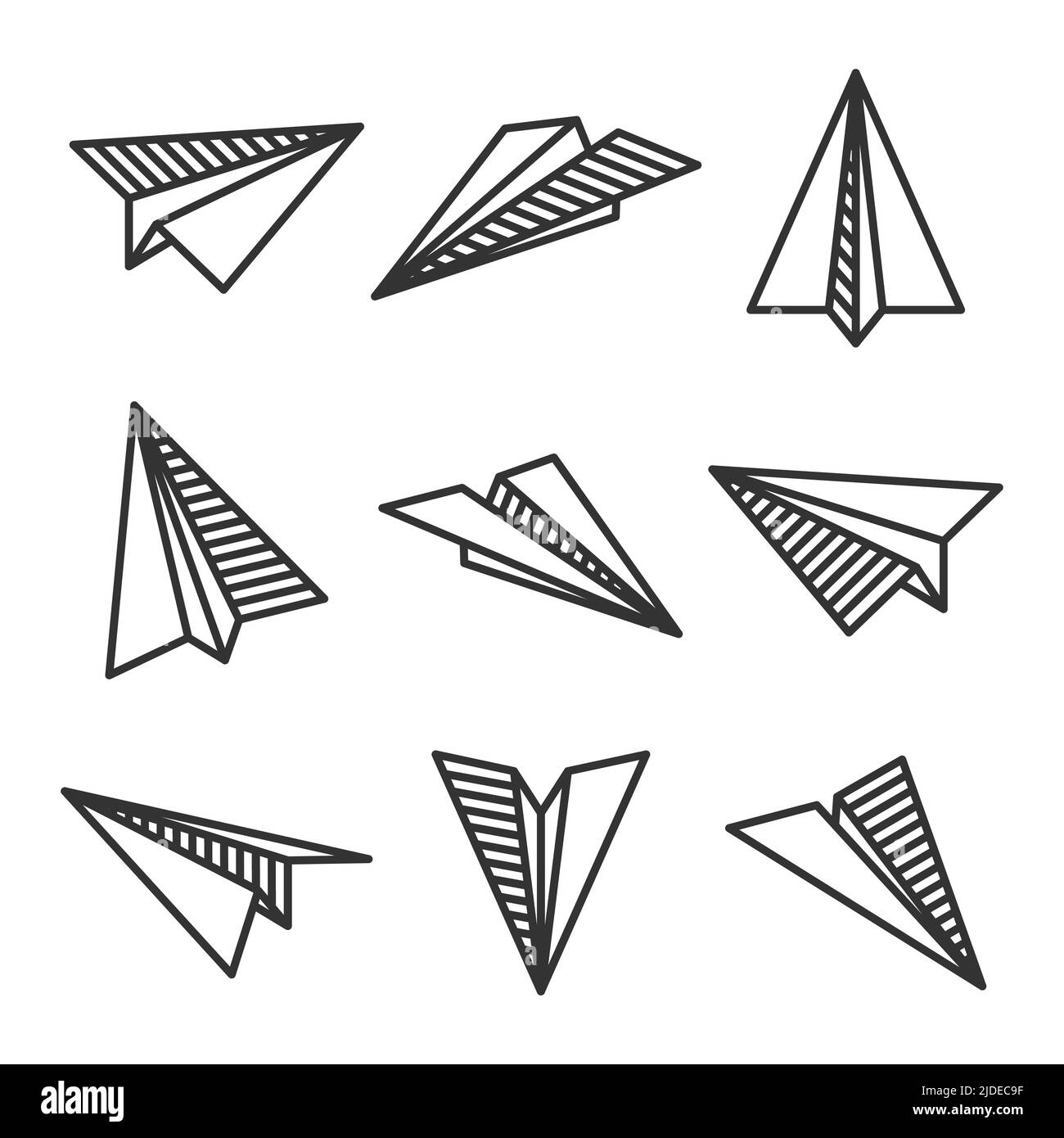 Various hand drawn paper planes. Black doodle airplanes. Aircraft icon ...