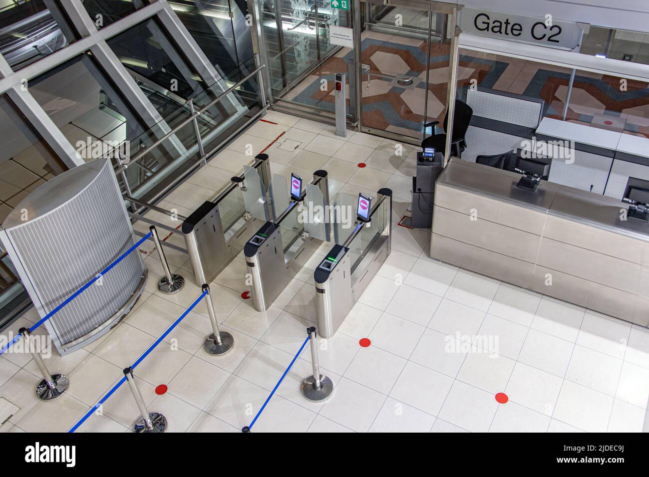 Airport interior with empty entrance gate to the plane Stock Photo