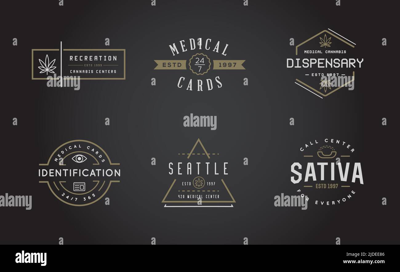 Set of Medical Cannabis Marijuana Sign or Label Template in Vector. Can ...