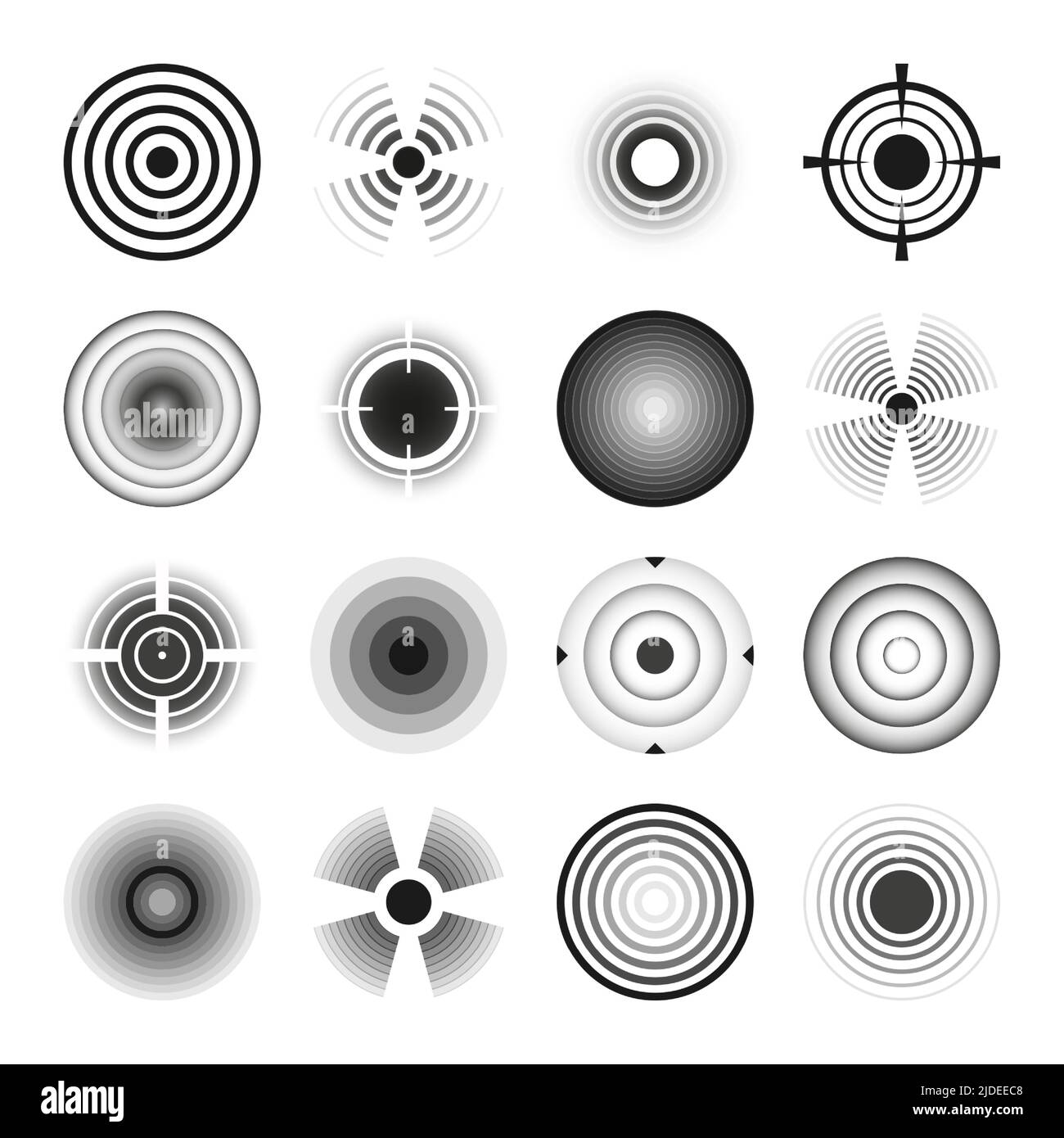 Various weapon sights, black crosshair icons. Aim, shooting mark symbol